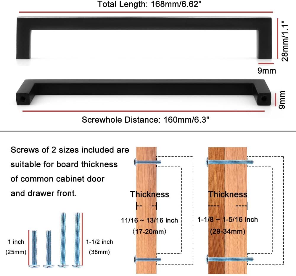 KOOFIZO 20-Pack Solid Square Bar Cabinet Handle - Chrome Furniture Pull, 6.3 Inch/160mm Screwhole Distance for Kitchen Cupboard Door, Bedroom Dresser Drawer, Bathroom Wardrobe Hardware