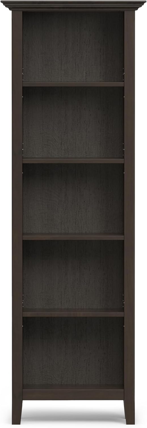 SIMPLIHOME Amherst Bookcase - 70 inch Tall 5-Shelf Solid Wood Bookshelf in Hickory Brown, Transitional Storage for Living Room, Study Room or Office with Adjustable Shelves and Tapered Legs