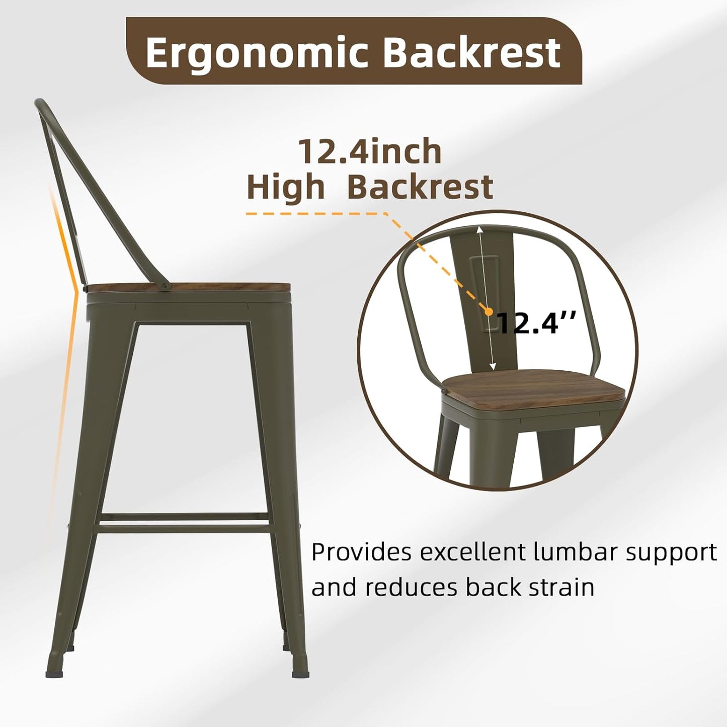 26” Swivel Bar Stools Set of 4, Counter Height Bar Stools Wooden Seat, Metal Industrial Bar Chairs with High Back for Kitchen Island (Rusty)