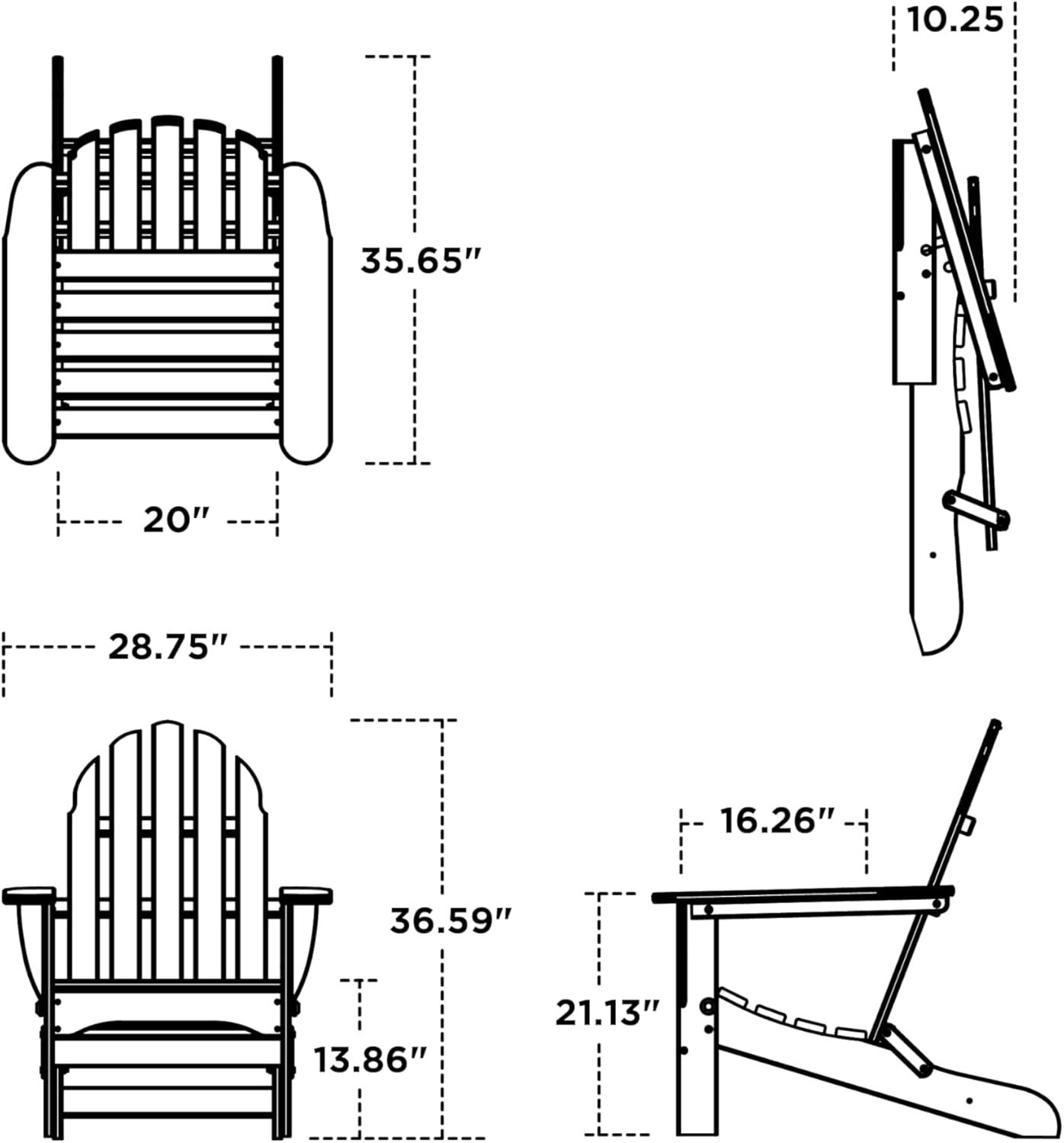 POLYWOOD AD5030WH Classic Folding Adirondack Chair, White 35.7 x 29 x 35.7 inches