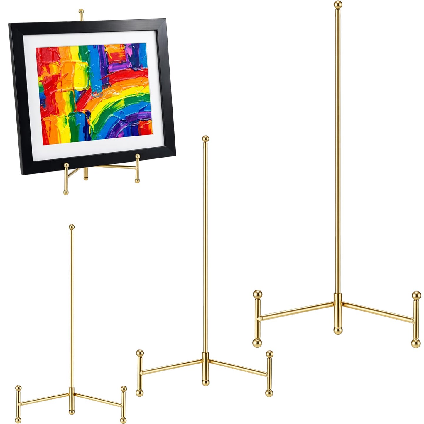 Gerrii 3 Pcs 12 10 8 Inch Gold Easel Stand Picture Frame Stands for Display Metal Tripod Easel Plate Display Stands Photo Standing Metal Holder for Picture, Book, Photo, Creation, Collectibles