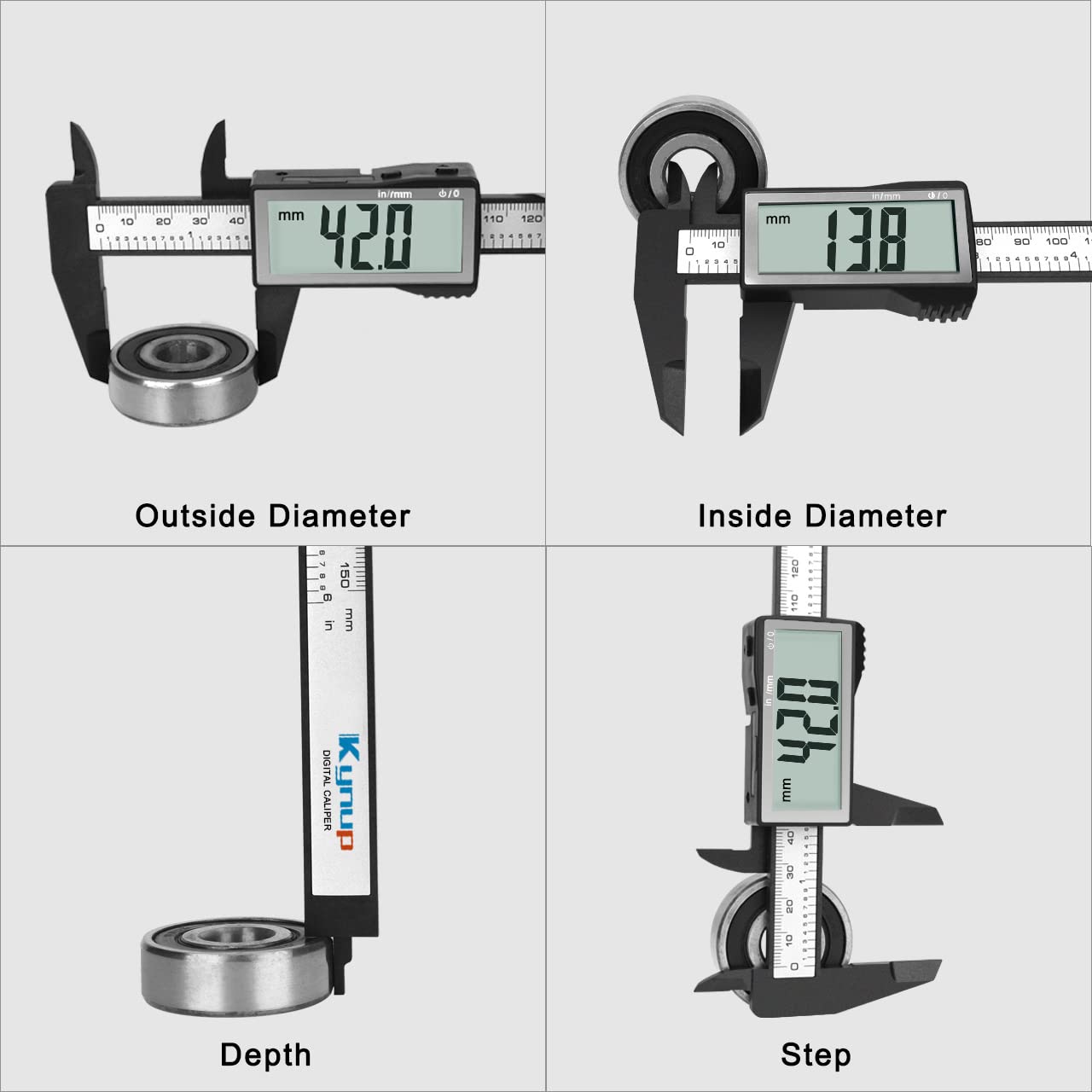 Kynup Caliper Measuring Tool, Digital Caliper Outside Micrometer with Large Screen, Caliper Tool for Mechanics, Jewelers, Woodworkers, Inch and Millimeter Conversion (6Inch)