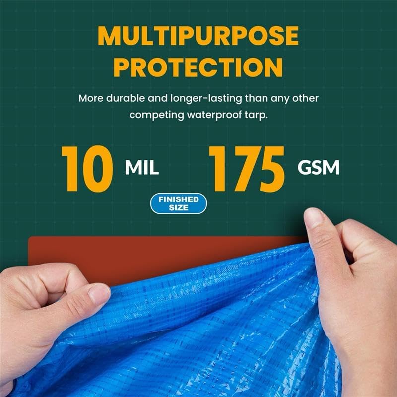 Large Waterproof Tarp - Heavy Duty 10 Mil Thick Poly Tarpaulin Ideal for Canopy Tents, Boats, RV or Pool Covers - Multipurpose Protective Tarps with Grommets for Indoor, Outdoor Use | 16' x 20' 2 Pack