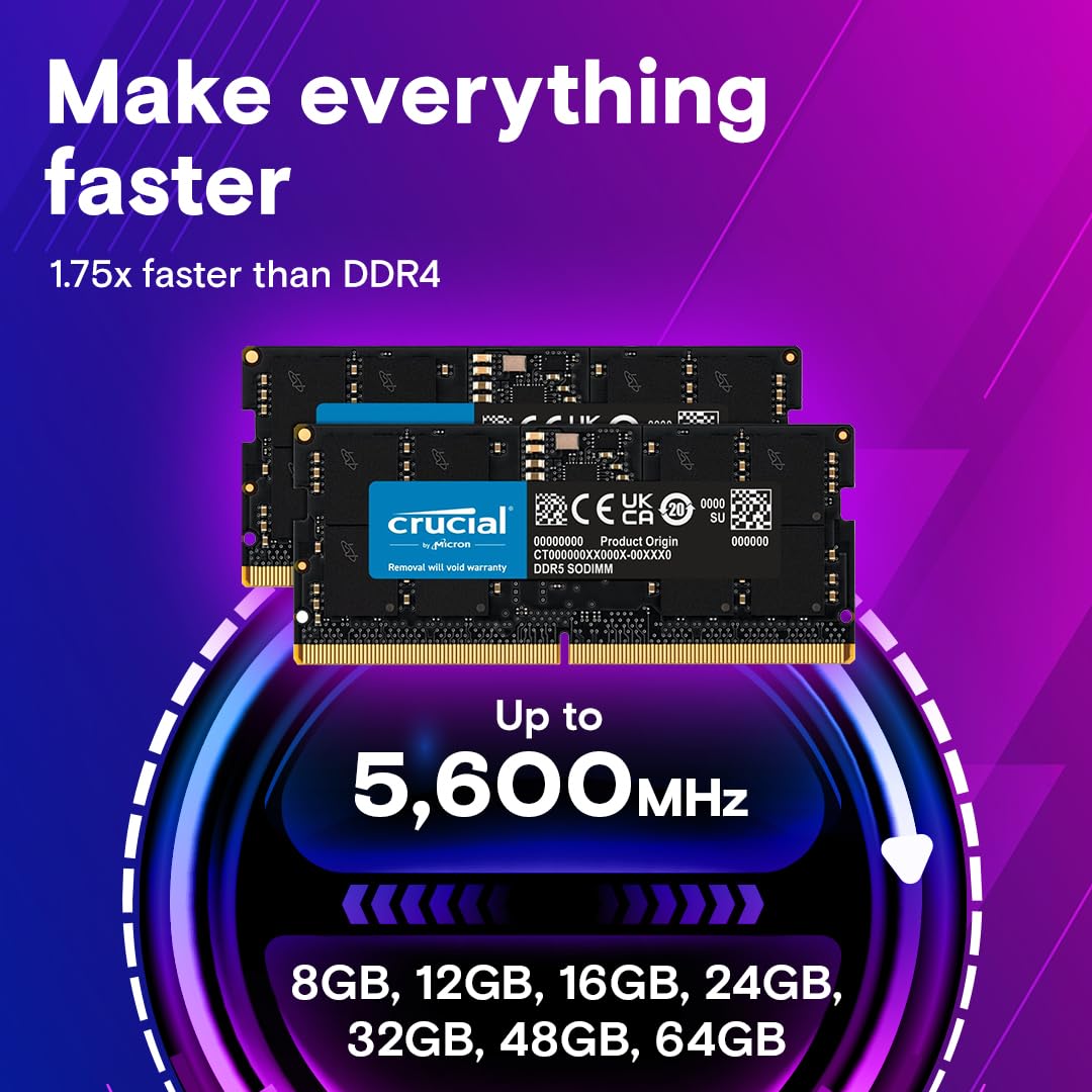 Crucial 32Gb Ddr5 Ram, 5600Mhz (Or 5200Mhz Or 4800Mhz) Laptop Memory, Sodimm 262-Pin, Compatible With 13Th Gen Intel Core And Am