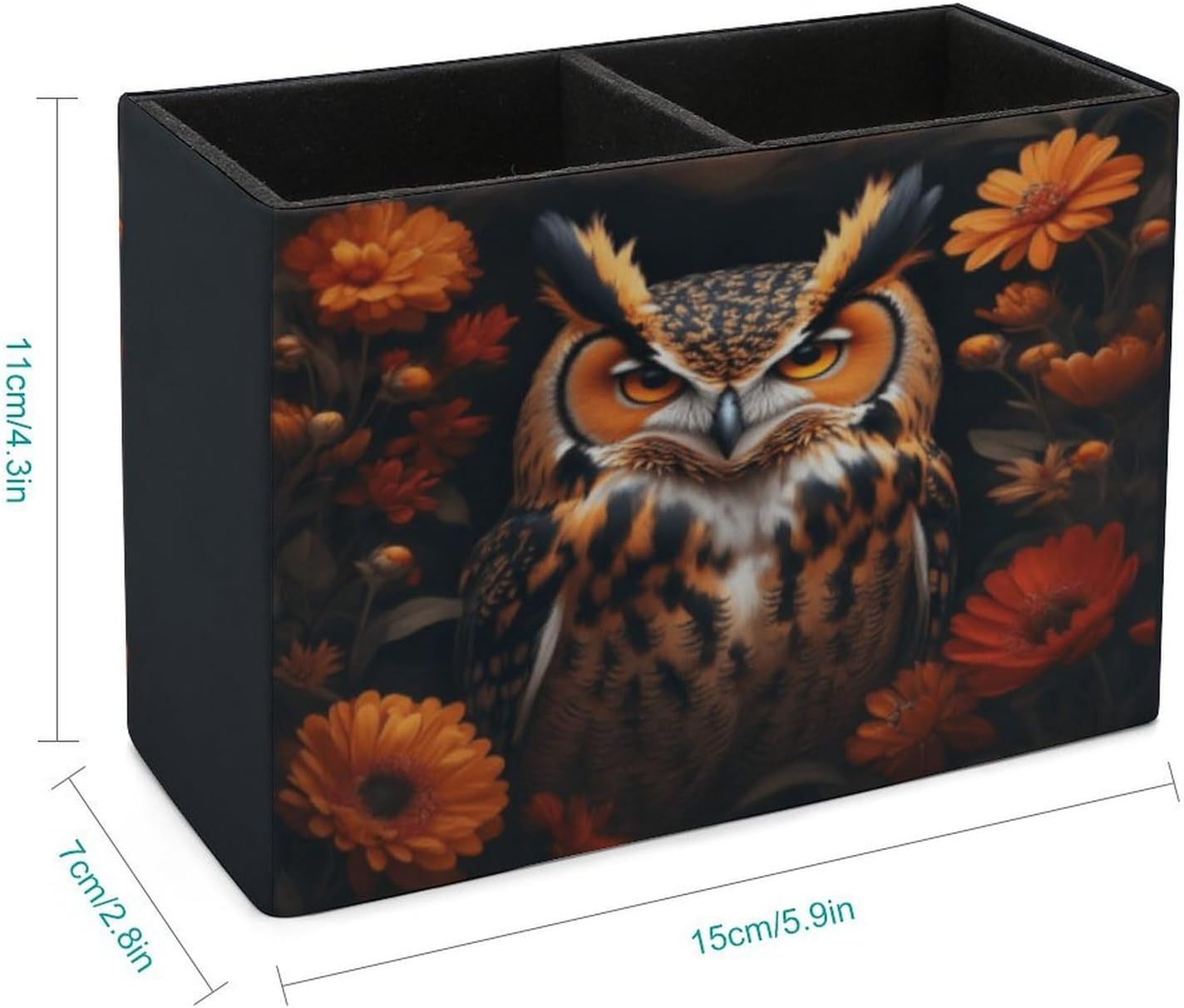 Owl Among Flowers Lether Pen Holder for Desk Makeup Brush Holder Office Organizer Desk Accessory for School Office