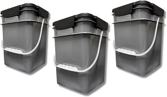House Naturals 4 Gallon Square Food Grade Bucket Pail with Plastic Handles and Lid (Pack of 3) Made in USA containers (Gray)