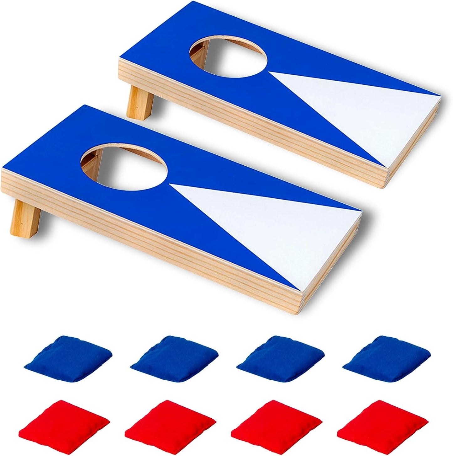 Super Fun, Portable Mini Desktop Cornhole Set of 2,Coated Wood Boards with 4 Red 4 Blue Bags,Wooden Desktop Cornhole Game Set for Travel, Tabletop Mini Bean Bag Toss Game for Kids and Adults