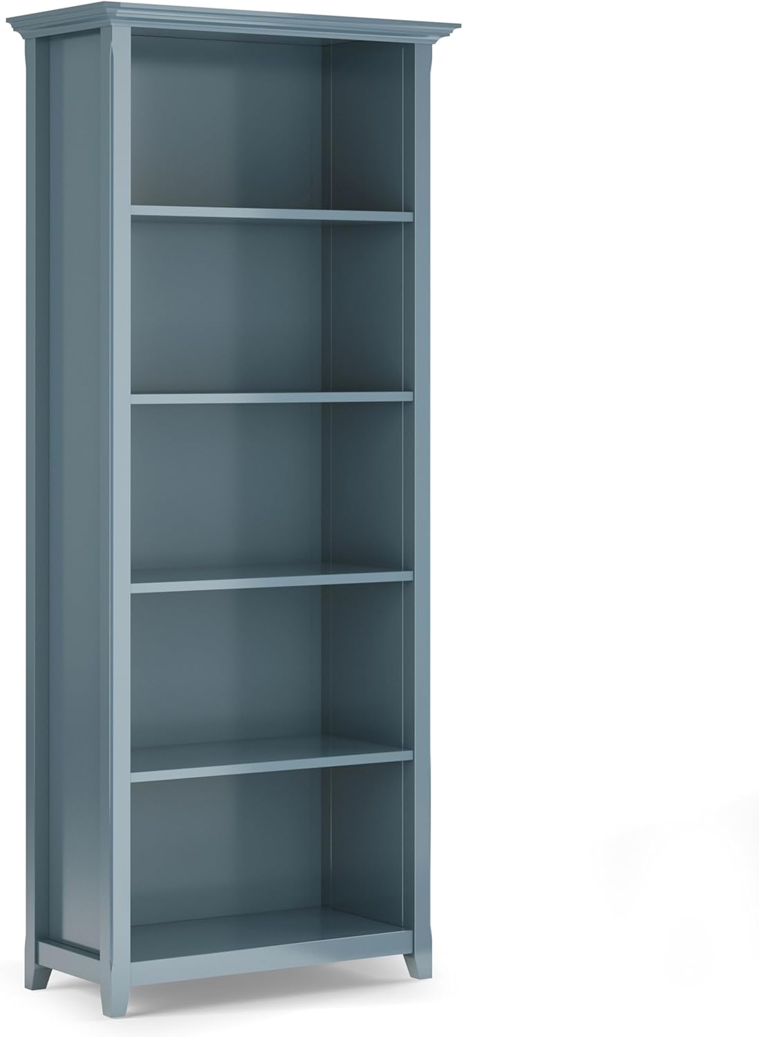 SIMPLIHOME Amherst Bookcase - 70 inch Tall 5-Shelf Solid Wood Bookshelf in French Blue, Transitional Storage for Living Room, Study Room or Office with Adjustable Shelves and Tapered Legs