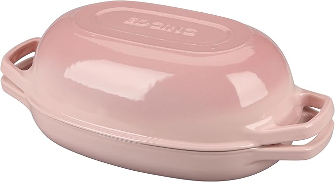 Enameled Cast Iron Oval Dutch Oven Pot with Lid, Dutch Oven for Sourdough Bread Baking, Oval Bread Pan, Bread Oven, Bread Dutch Oven, 5qt, Pink