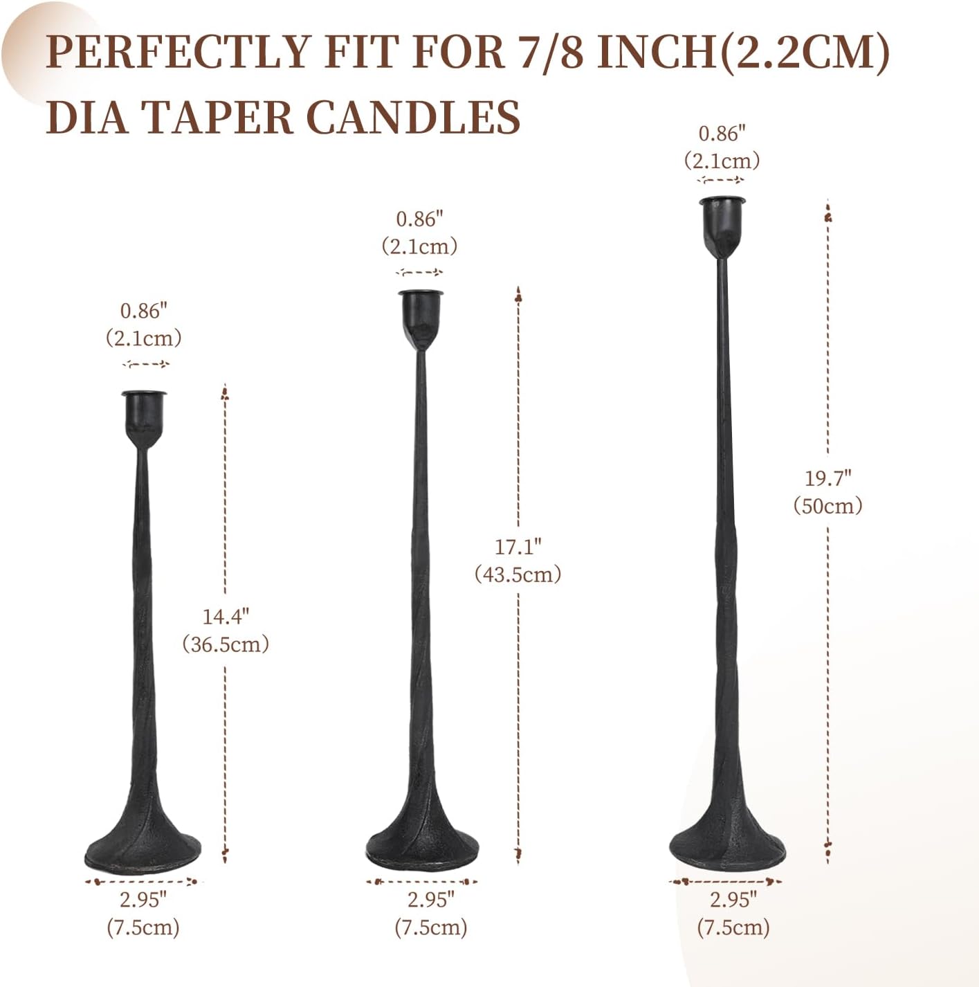 Iron Black Candlestick Holders, Set of 3 Candle Stick Holders,Fits 3/4 inch Thick Candle&Led Candles, Vintage Modern Decorative Centerpiece for Dining Table Centerpiece, Wedding, Party Decor