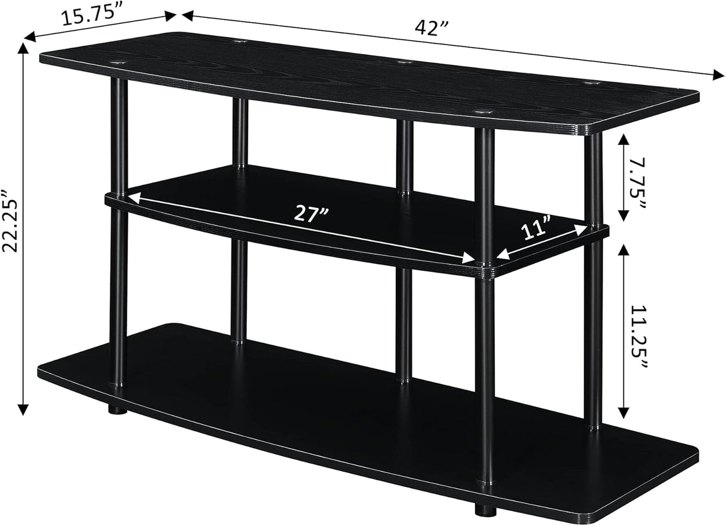 Convenience Concepts Designs2Go No Tools 3-Tier Wide TV Stand 42" - Entertainment Center for TVs up to 46 Inches, Modern TV Mount with Shelves for Living Room, Black/Black