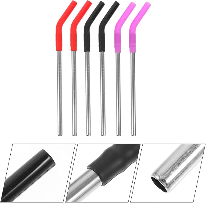 Unomor 6Pcs Reusable Stainless Steel Drinking Straws with Silicone Tips Anti-scald Smooth Inner Wall for Tumblers Mugs Wine Glasses Multi-color for Parties and Everyday Use