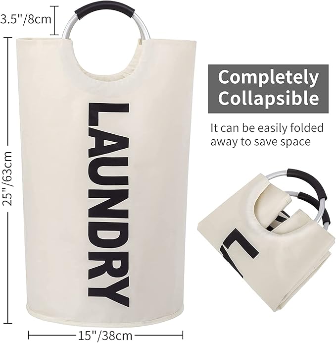 ZEROJETLAG 82L Large Laundry Basket Collapsible Hamper with Handles, Double Layer Waterproof Fabric Dirty Clothes Basket, Foldable Freestanding Bin Laundry Hamper for Dorm, Bathroom & Bedroom (Beige)