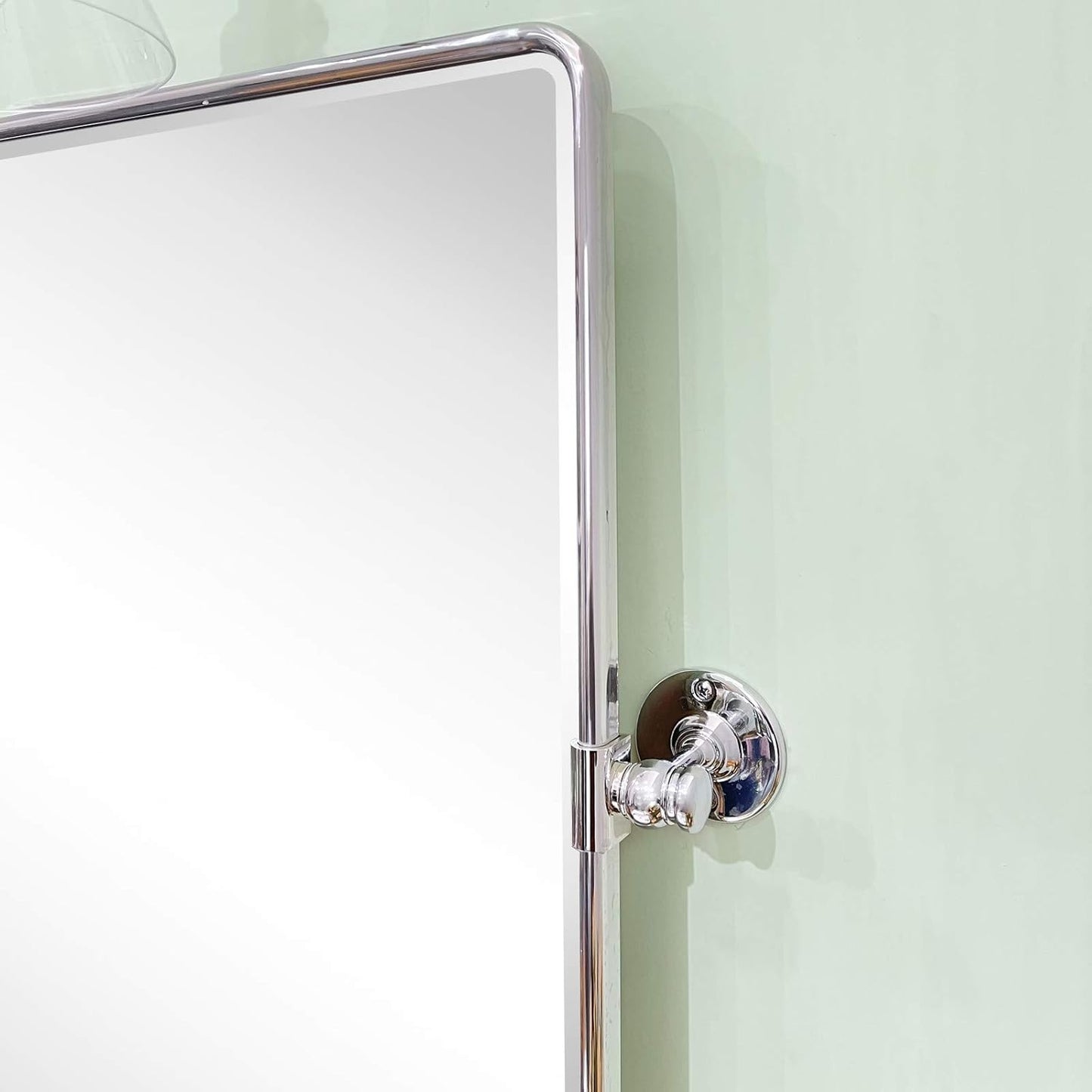 TEHOME 24 x 38'' Horizontal Farmhouse Chrome Metal Framed Pivot Rectangle Bathroom Mirror Tilting Beveled Vanity Mirrors for Wall