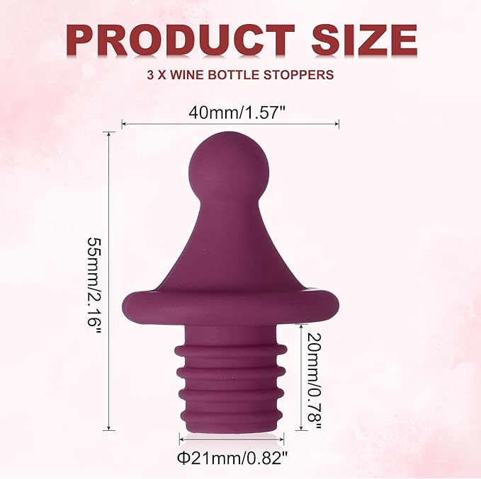 uxcell 3 Pcs Silicone Roof Shape Wine Stopper, Reusable Wine Stoppers Airtight Leak-proof Bottle Plug Liquor Saver with Beer Beverage Bottle Stopper for Bar Holiday Party, Purple