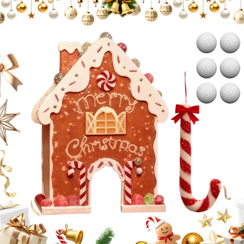 Gingerbread Golf Game Set, 2026 New Christmas Mini Golf Course with Candy Cane Clubs 6 Balls, Funny Indoor Gingerbread House Golf Game Kit for Family Holiday Party (1set 6balls)