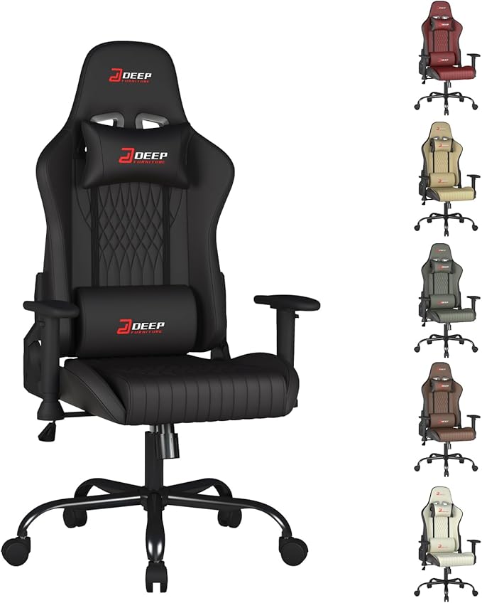 Video Game Chair Ergonomic Comfortable Gaming Office Chair Height-Adjustable with a 360° Swivel Base and Headrest(1002-Black)
