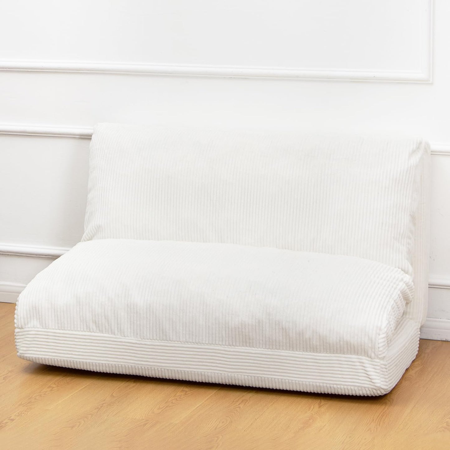 N&V Folding Matress Sofa Bean Bag Bed, Foam Filling Folding Matress Sofa, Includes Removable and Machine Washable Cover, Soft Premium Corduroy (Medium, Ivory)