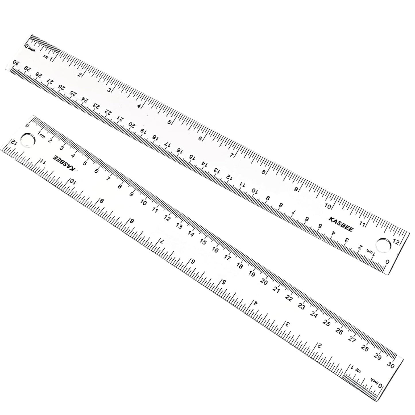 Plastic Ruler 12 inch, Clear Rulers with Hanging Holes, Inches, Centimeters, Millimeters, Straight Measuring Tools for Students, School and Office, Pack of 2