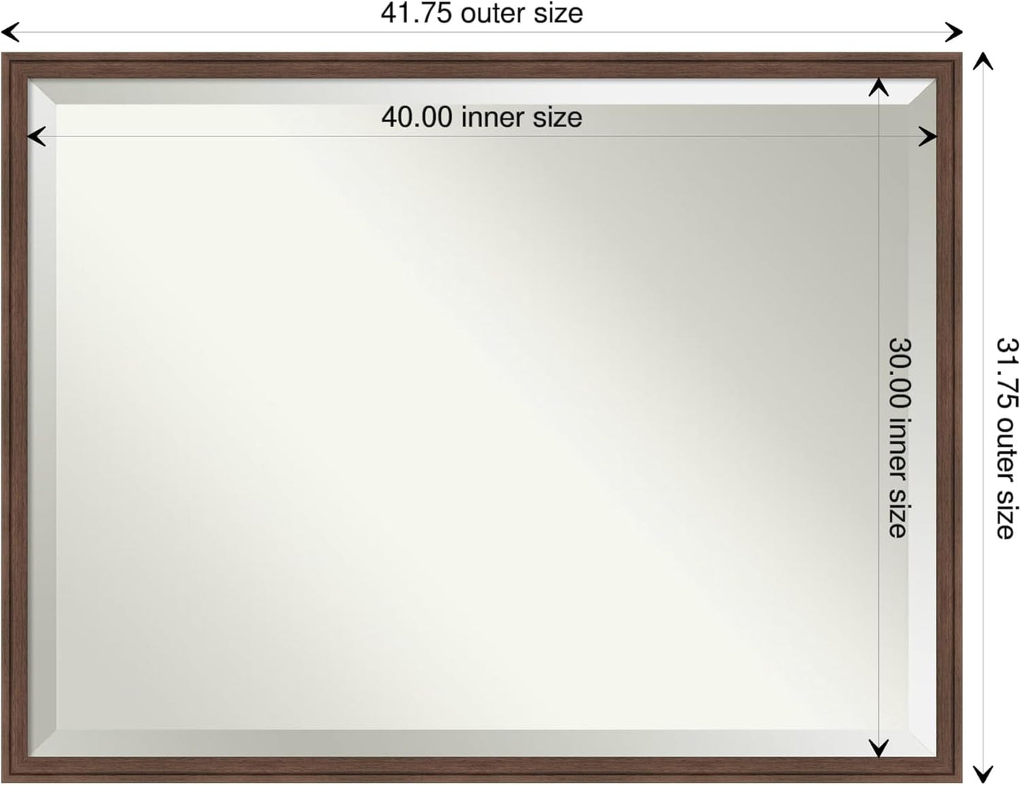 Amanti Art Brown Wall Mirror 32x42 Florence Medium Brown Rectangle Bathroom Mirror for Wall Decor Living Room, X-Large Casual Frame, Hangs Horizonally and Vertically, Bathroom Decor, Beveled Edge