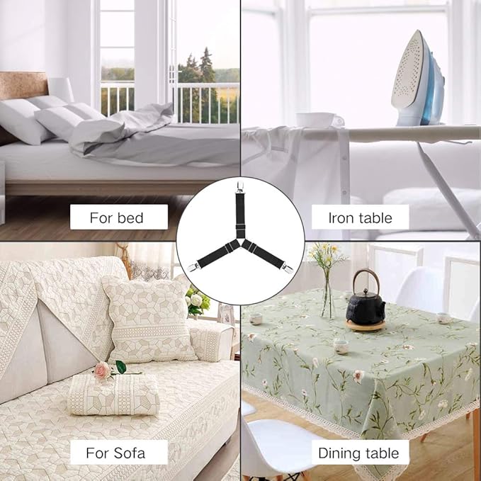 Foloda Sheet Holders, 4 pcs Adjustable Bed Sheet Straps, Fitted Sheet Holder Clips Fasteners Suspenders Gripper Locker Scrunchie for Bed Mattress Corners, Keep Sheet Firm Tight