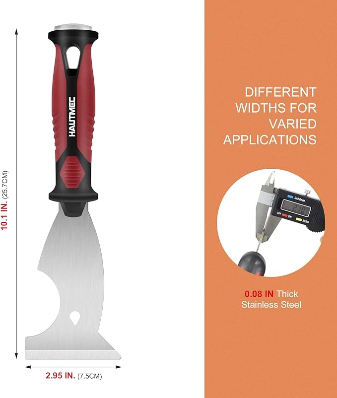 HAUTMEC Putty Knife Scraper, Scraper, Paint knife, Caulk Removal Tool, Painters Tool, Paint Can Opener, Paint Remover for Wood, Wallpaper Scraper, Painting Tool (1pc-3" 8-in-1)