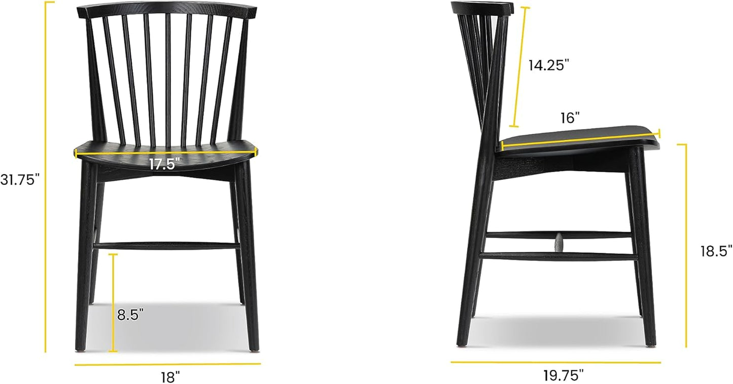 POLY & BARK Ligna Dining Chair Oak – Mid-Century Inspired Chair with Sculpted Spindle Back – Solid American Walnut Frame and Engineered Wood Veneered Seat – Fully Assembled and Ready to Use