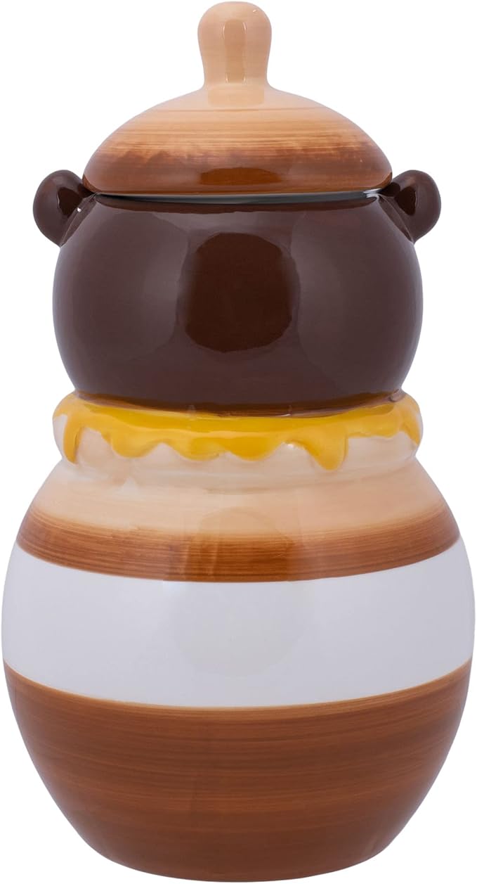 Dolomite Ceramic 11.1 x 6.3 Everyday Cookie & Candy Jar with Airtight Lid: Perfect for Kitchen Canisters, Pet Treat Containers & Decorative Storage, Smiling Brown Bear in Honey Jar