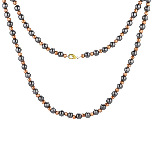 Fashtour Magnetic Hematite for Men and Women, 8MM and 6MM Magnetic Hematite with 6MM and 4MM Pure Copper, 53CM Handmade Energy (CN-Large)