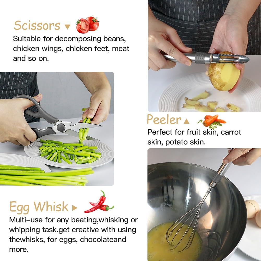 Kitchen Utensil Set-Silicone Cooking Utensils-33 Kitchen Gadgets & Spoons for Nonstick Cookware-Silicone and Stainless Steel Spatula Set-Best Kitchen Tools, Useful Pots (Grey)