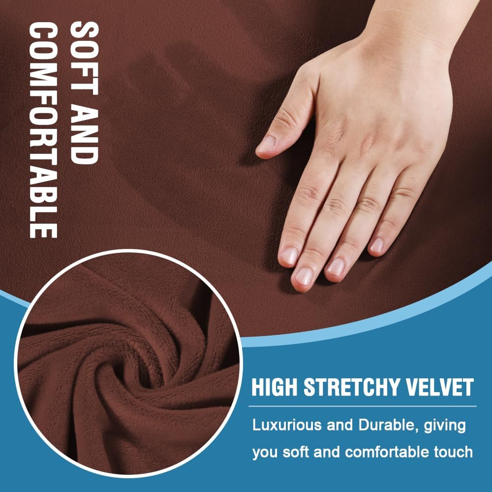 H.VERSAILTEX Sofa Cover 4 Piece T Cushion Sofa Slipcovers Thick Velvet Couch Cover Stretch T Cushion Sofa Covers for 3 Cushion Couch with 3 Individual T Cushion Covers, Burnt Brick