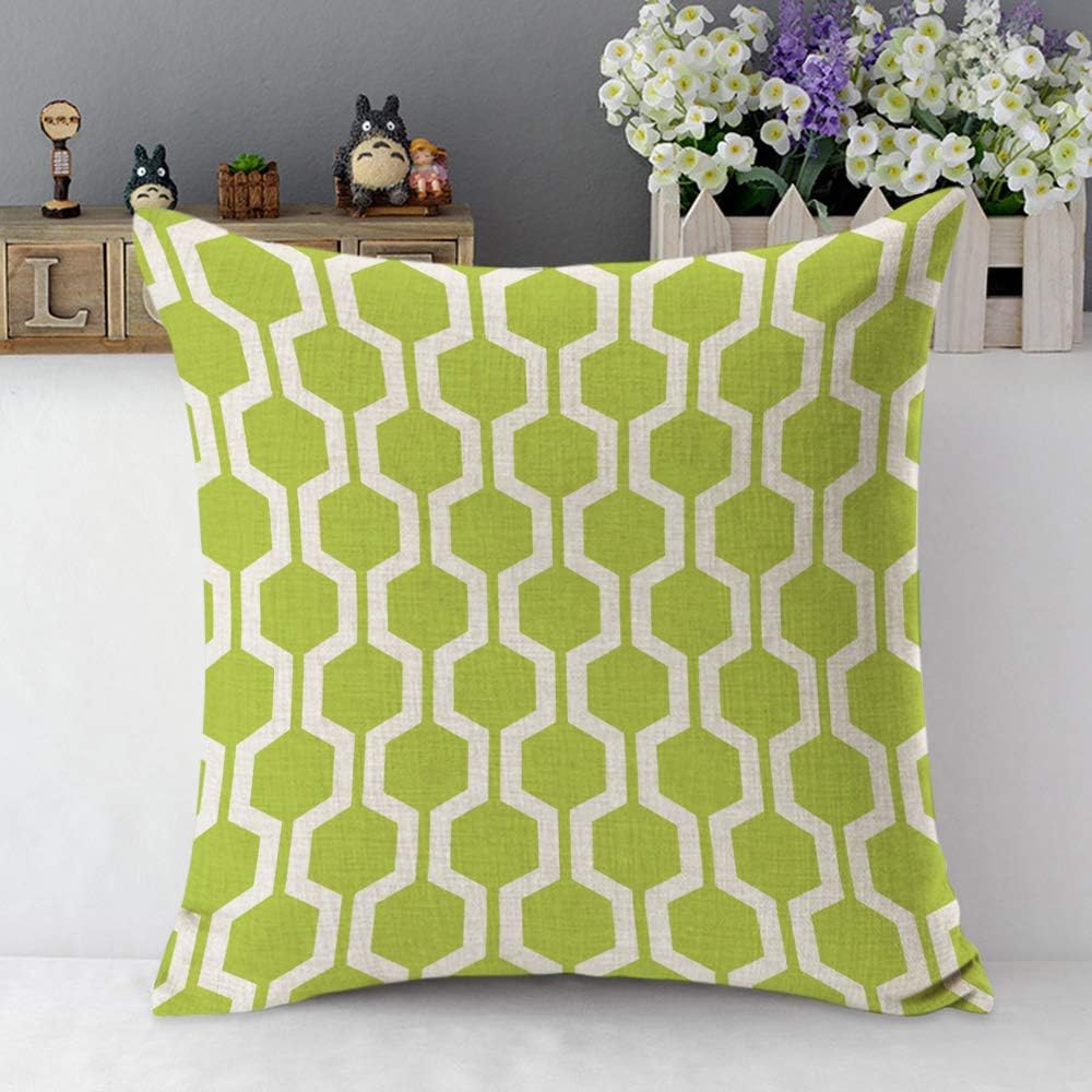 Mugod Hexagon Pattern Throw Pillow Geometric Trellis Polygon Lime Green and White Cotton Linen Square Cushion Cover Standard Pillowcase 18x18 Inch for Home Decorative Bedroom/Living Room/Car