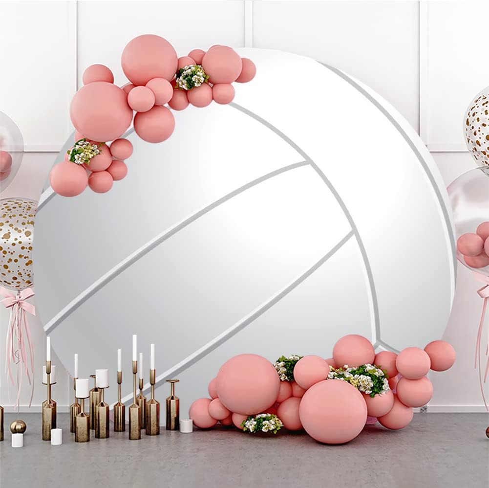 Leyiyi 7.5x7.5ft Abstract White Volleyball Round Backdrop Cover Polyester Outdoor Sports Themed Photography Background Volleyball Party Photo Backdrop Boys Girls Birthday Party Deecorations Banner