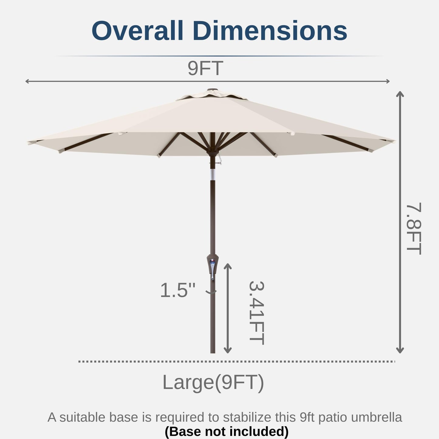 Tobeos 9ft Patio Umbrella with Push Button Tilt and Crank,Outdoor Market Table Umbrella UV Protection 8 Sturdy Ribs for Backyard,Garden,Pool,Deck(Creamy-white)