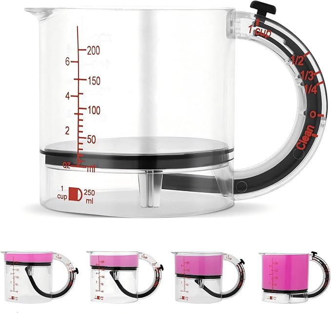 4-in-1 Adjustable Measuring Cup, Adjustable Base Kitchen Measuring Cup, Push-In Measurings Cups with Oz/Ml Dual Markings, Multi Measurings Cube Cups for Cooking and Baking (1PC)