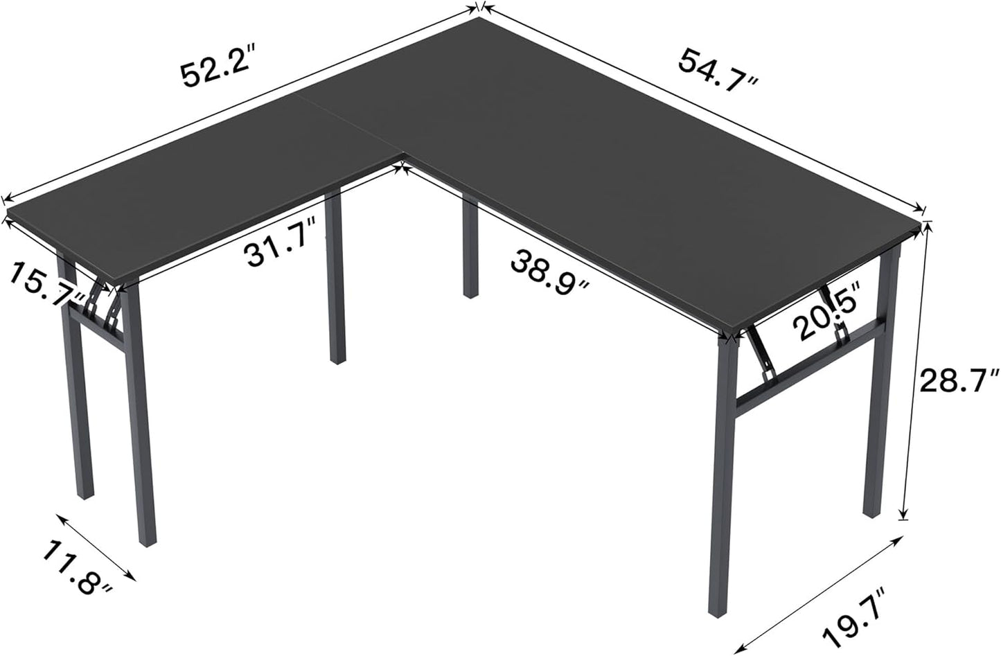 DlandHome Reversible L-Shaped Desk Large Corner Desk Folding Table Computer Desk Home Office Table Computer Workstation,Black-N