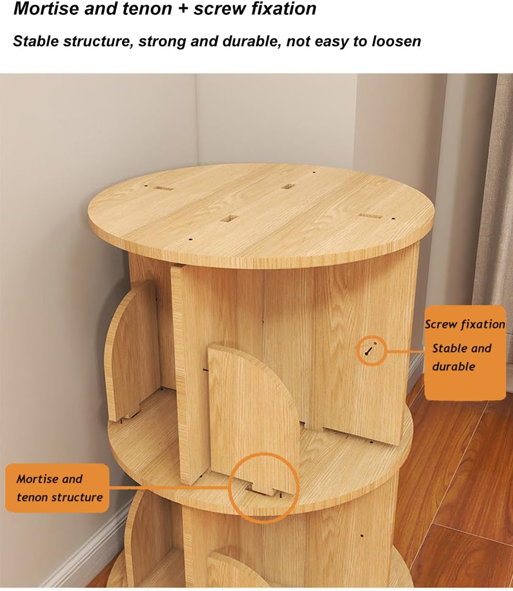 Rotating Bookshelf, 360 Display 3 Tier Floor Standing Bookcase Storage Rack for Kids&Adult, Wood Narrow Book Shelf Organizer for Bedroom, Living Room, Study Room