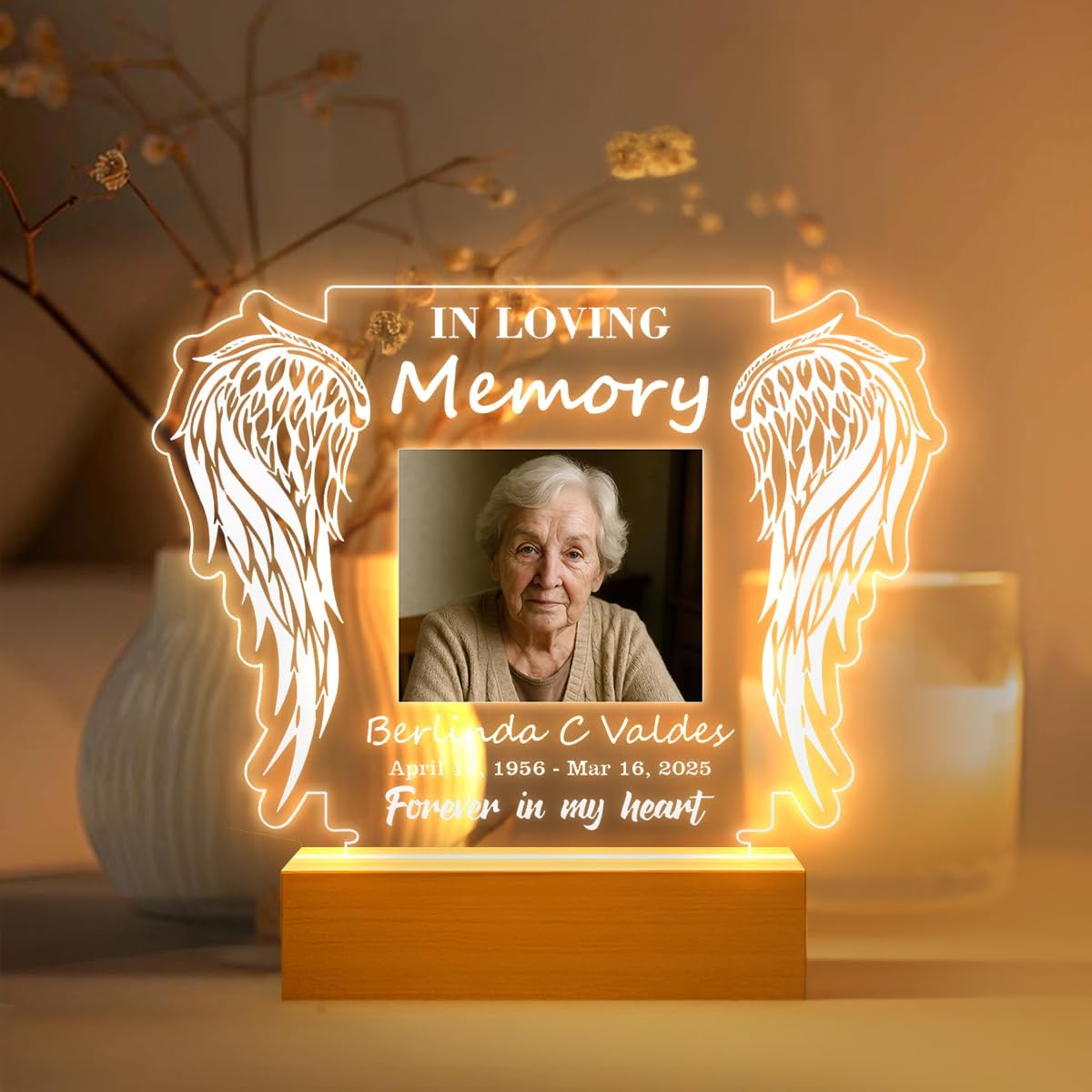 Personalized Memorial Picture Frame Night Light Lamp, Sympathy Gift for Loss of Loved One, in Memory of Dad, Mom, Husband, Sister, Friend, Funeral Mourning Ideas