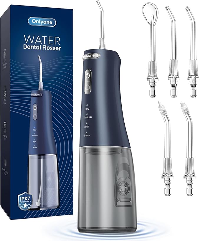 Onlyone Water Dental Flosser Pick for Teeth 300ML Portable Oral Irrigator Rechargeable Travel Irrigation Cleaner Cordless Electric Flossing Machine for Teeth Cleaning Power Flossers IPX7 Waterproof