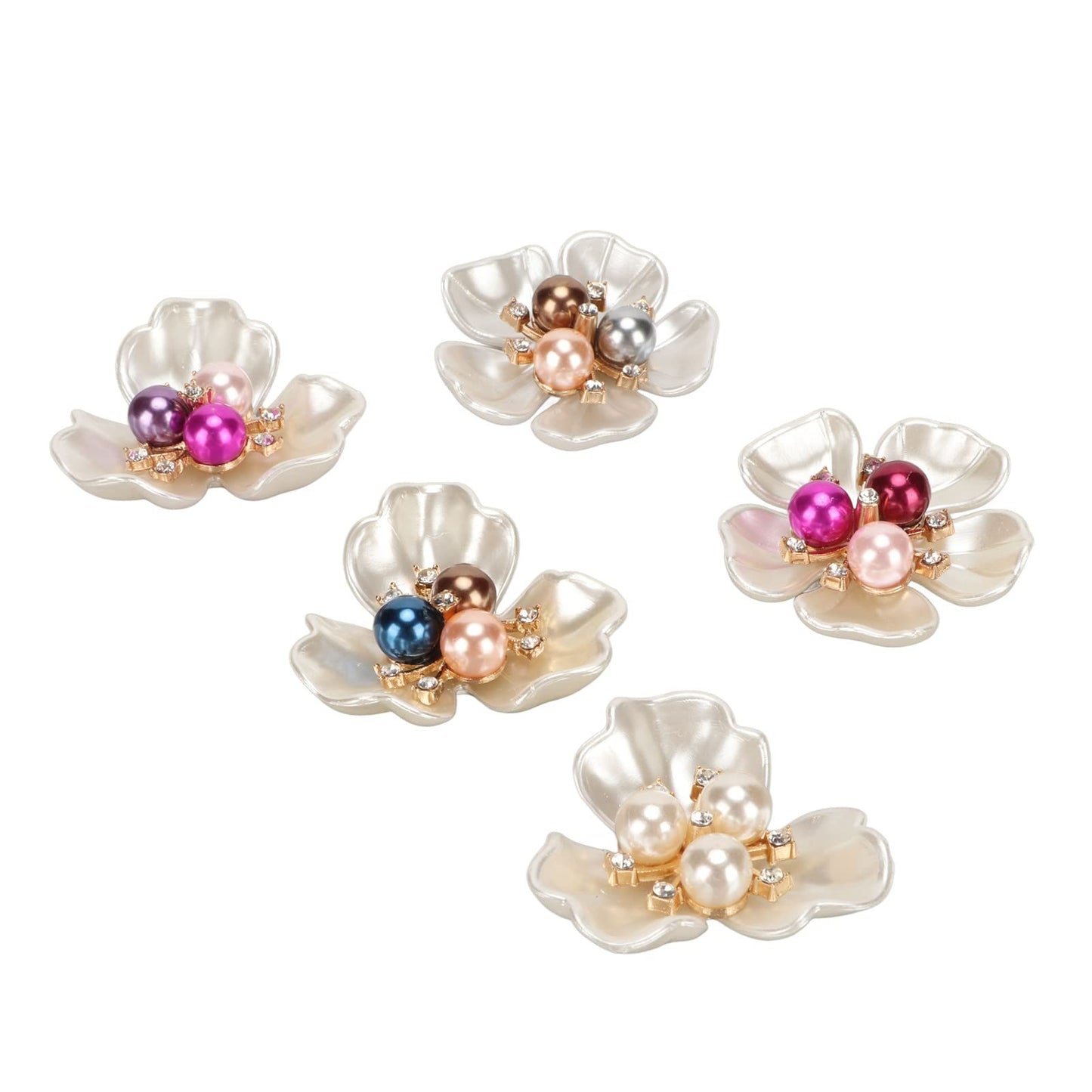 FILFEEL 20Pcs Elegant Faux Pearl Flat Flower Embellishments for Jewelry and Clothing Decoration, Crafting Supplies
