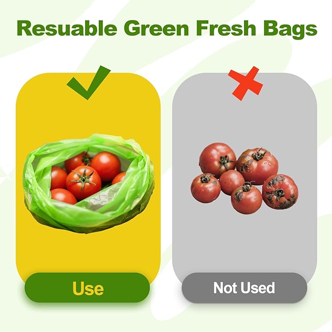 Green Fresh Bags, Keep it Fresh Produce Bags Reusable Green Fresh Bags Keeps Fruits, Vegetables and Cut Flowers, Fresh Longer, BPA-Free (20 Pack)