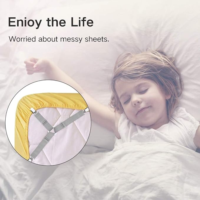 Foloda Bed Sheet Holders, 8 pcs Adjustable Fitted Sheet Straps for Bed Corner, bedsheet Holder Clips Fasteners Suspenders Locker Gripper Scrunchie, Keep Sheet in Place