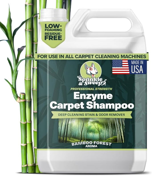 Sprinkle & Sweep Enzyme Carpet Cleaner - Enzyme Carpet Shampoo (64oz) - Carpet Cleaner Solution to Eliminate Tough Stains & Neutralize Odors - Removes Dog, Cat, All Pets Urine- Use with All Machines