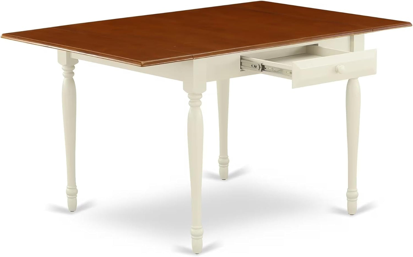 East West Furniture MZDA5-WHI-W 5 Piece Dining Set Includes a Rectangle Dining Room Table with Dropleaf and 4 Wood Seat Chairs, 36x54 Inch, Buttermilk & Cherry