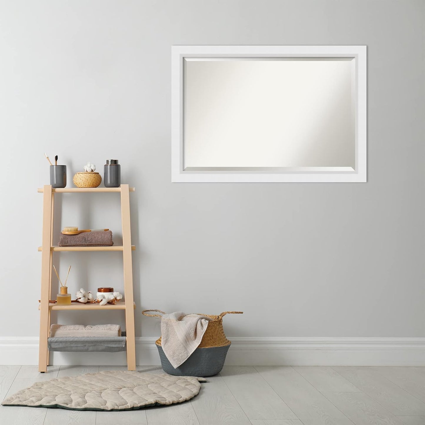 Amanti Art White Bathroom Mirror for Over Sink, 28x40 Blanco White Rectangle Vanity Mirror, Large Modern Contemporary Wood Frame, Hangs Horizonally and Vertically, Bathroom Wall Decor, Beveled Edge