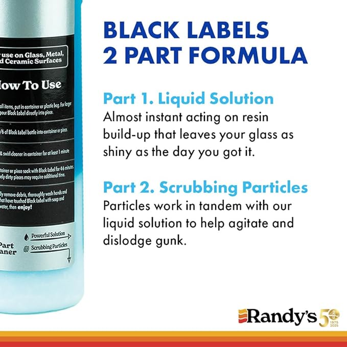 Randy's Black Label Cleaner and Resin Guard Bundle – Fast-Acting Resin Cleaning Solution for Glass, Metal & Ceramic Surfaces – Glass Pipe Cleaner - Protects with Water Alternative – 2 x 12 fl oz
