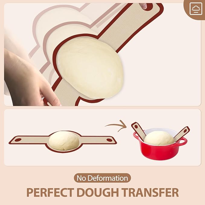Silicone Bread Sling for Dutch Oven, 2 PCS Red Non-Stick & Reusable Bread Baking Mat with Extra Long Handles, Easy and Safe Sourdough Transfer, Dishwasher Safe Baker's Tools, Round and oval