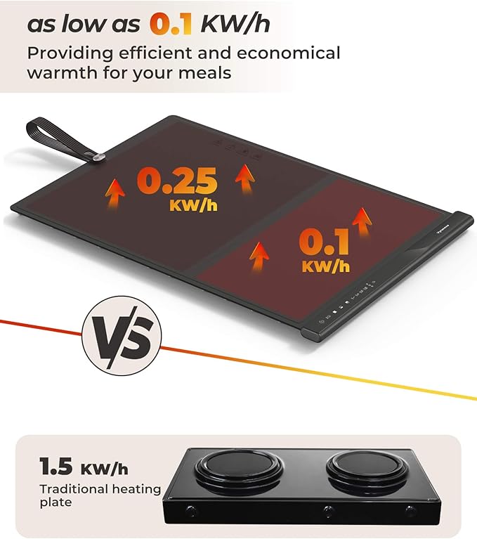 Food Warming Mat with Dual Heating Zones, 4 Temp Settings, Silicone Easy-Clean, Auto Shut-Off, Timer, Child Lock, Portable for Buffet, Party & Travel, 350W, 120V(AC), (Gray, Large)