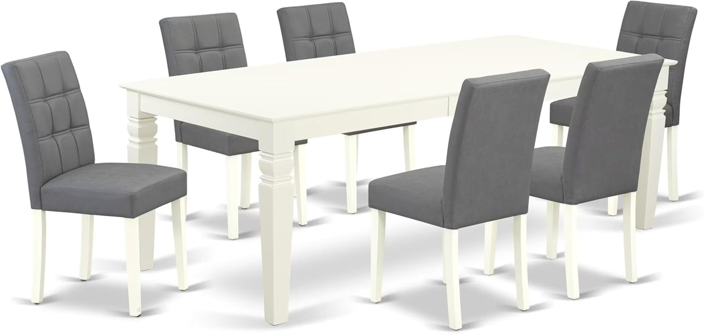 East West Furniture LGAS7-LWH-41 7 Piece Kitchen Table Set Contain A Modern Table and 6 Platinum Gray Polyester Fabric Dining Chairs with Stylish Back- Linen White Finish