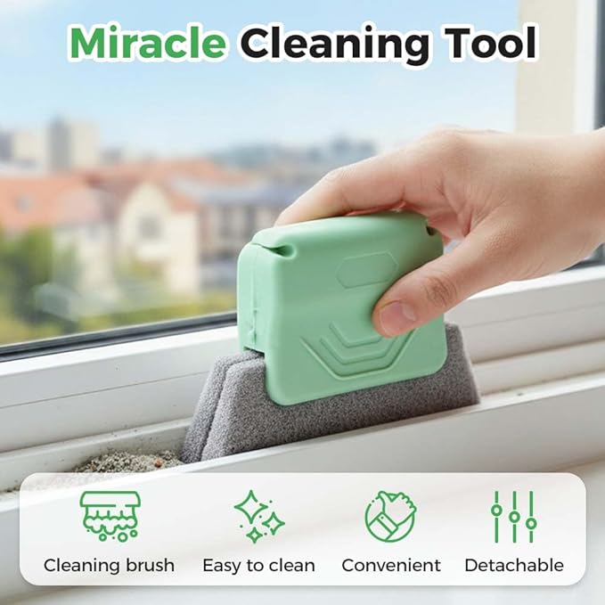 Magic Window Track Cleaner, 2026 New Window Groove Cleaning Brush Tools Set, Sliding Door Track Cleaner, Hand-held Window Track Cleaner Brushes Tools for Window lides Gaps (2, Grey+Green)